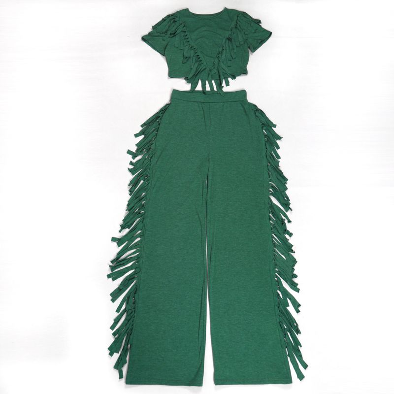 Vêtements pour femmes, ensemble deux pièces confortable et décontracté à pompons élastiques_voghion.com