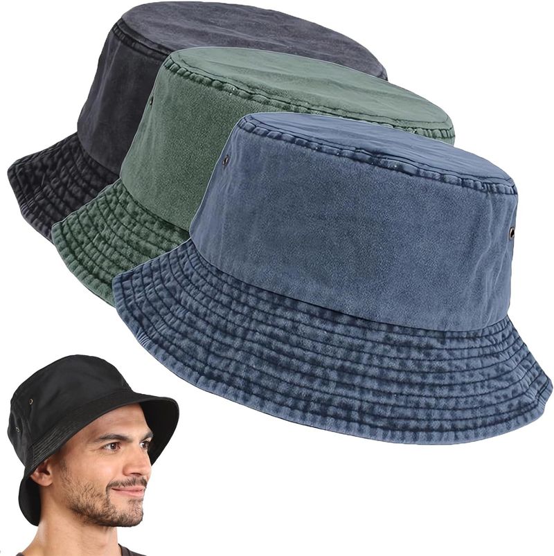 Chapéu de balde retrô lavado popular, simples, moderno, masculino e feminino, versátil, dobrável, jeans, chapéu de bacia, moda_voghion.com