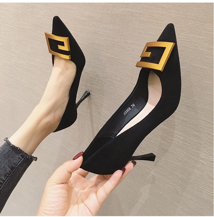 Damenschuhe mit feinem Absatz, 2025 Sommer New Hundred Work Sexy Spitzschuh-Einzelschuhe, Schwarzer mittlerer Absatz_voghion.com