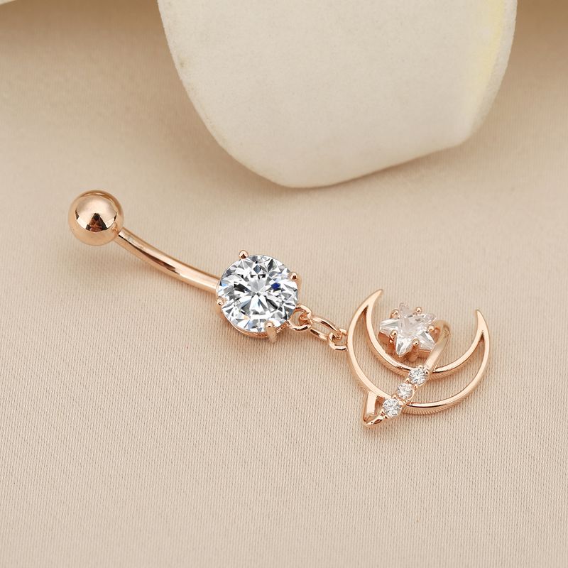 Piercing per ombelico con nappa a forma di stella e luna - Gioielli per piercing in zircone (alla moda e ipoallergenici)_voghion.com