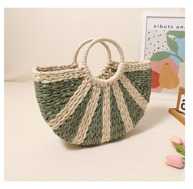 Neue Halbkreis Damen gewebte Tasche Halbkreis Stroh Tasche Handtasche Urlaub Strand Tasche_voghion.com