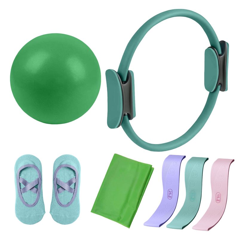 Anello Pilates, ausilio per lo stretching, fascia di resistenza in silicone, calzini, palla di paglia per yoga, set dimagrante_voghion.com