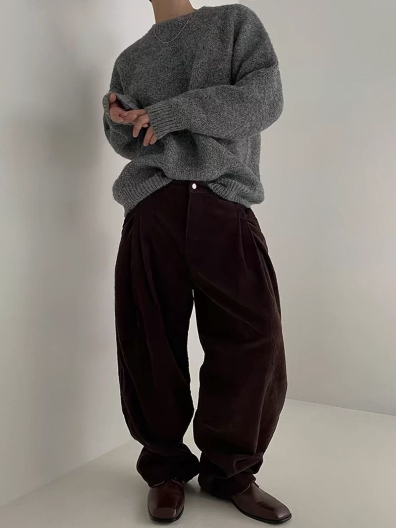 Men’s Chunky Knit Sweater – Oversized Relaxed Fit, Soft Textured Pullover, Casual Boho Style For Autumn & Spring_voghion.com