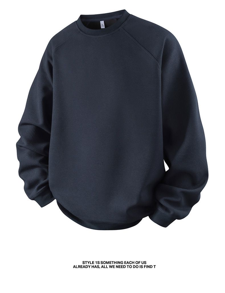 Men's Heavyweight Air Cotton Crewneck Sweatshirt - Drop Shoulder Long Sleeve T-shirt, Casual Relaxed Fit, Soft & Breathable, Multiple Colors_voghion.com