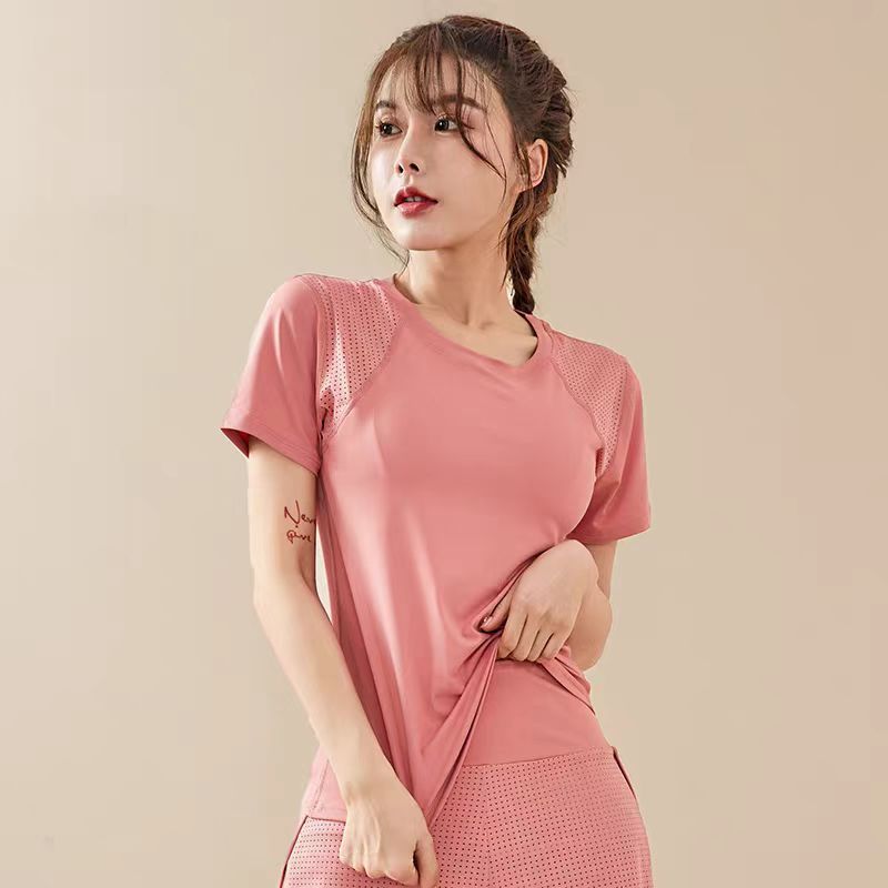 LazyZoom Spring Summer New Women's Fitness Running Quick-Dry Sp Set Breathable Anti-Exposure Yoga Short Sleeve With Pocket_voghion.com