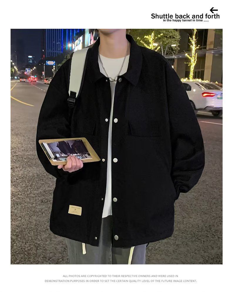 Veste chemise en daim pour homme – Manteau de travail décontracté surdimensionné pour le printemps et l'automne (M-3XL, noir/kaki)_voghion.com