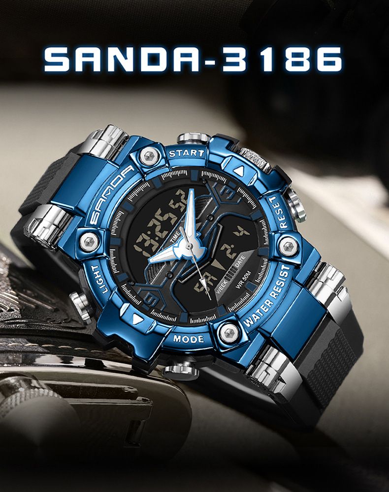 Electronic Watch Multi-functional Fashion Trend Men's Watch Cool Watch Glow-in-the-dark Waterproof Shock-proof Alarm Clock Men's Watch_voghion.com