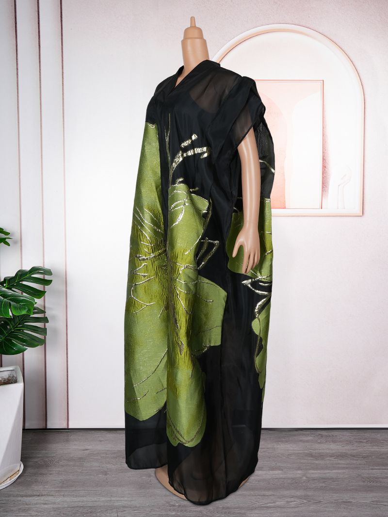 Women's Plus Size New Two-Piece Dress Fashion Loose Printed V-Neck Elegant Long Gown_voghion.com