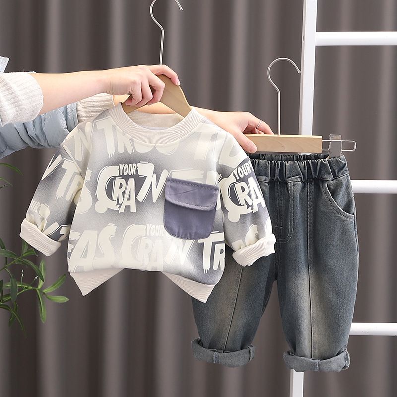 Abbigliamento per bambini 2025 Primavera Autunno Nuova collezione 0-5 anni Ragazzi Ragazze Lter Pock Felpe con cappuccio e pantaloni 2 pezzi_voghion.com