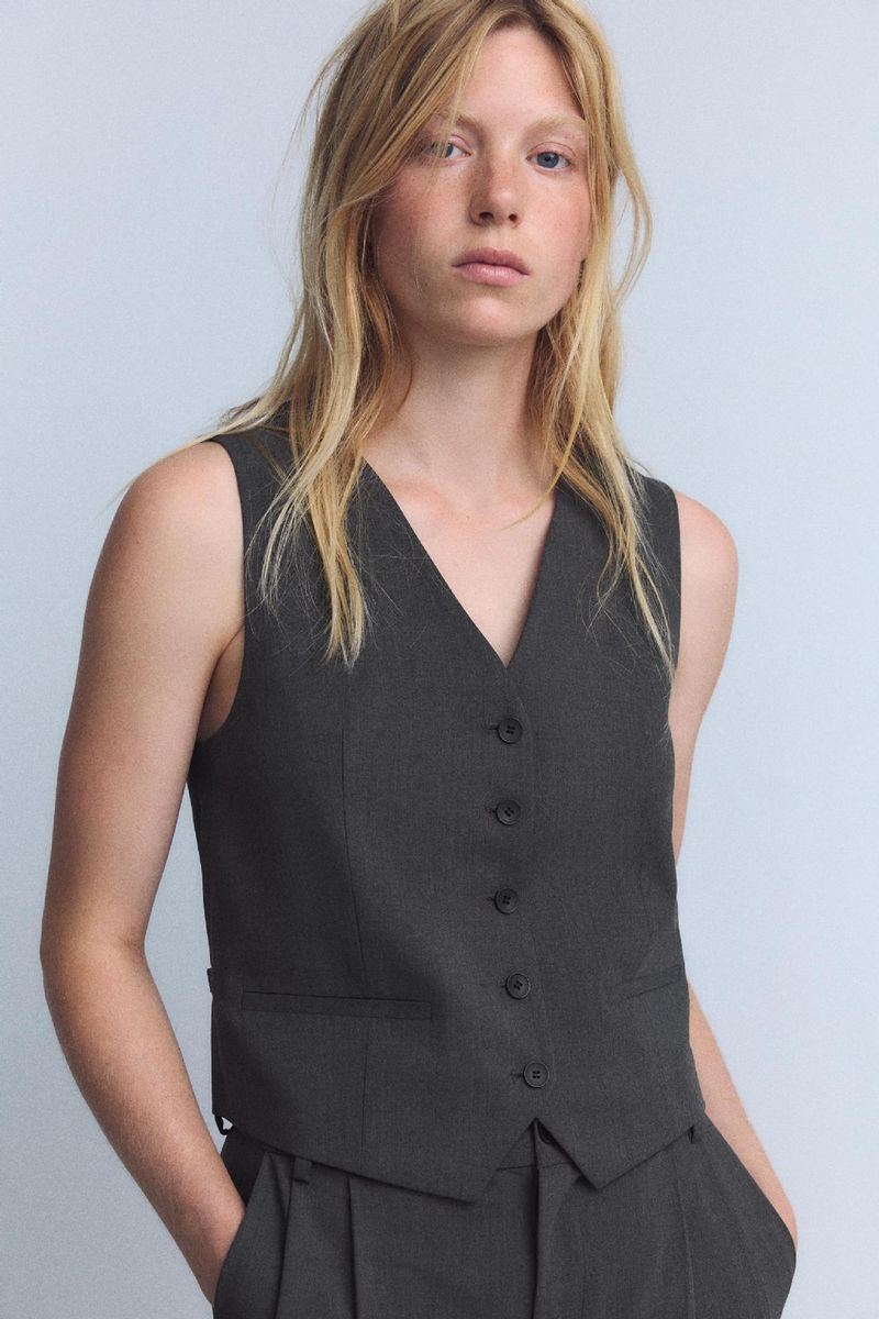 Ropa de mujer Otoño e invierno Nueva moda Trajes casuales Chaleco ajustado con cuello en V sin mangas Chaleco versátil Doble pliegue Cintura alta Pantalones anchos_voghion.com