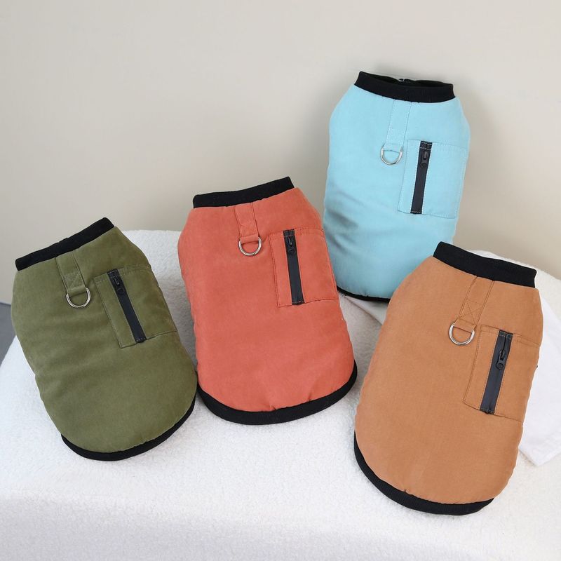 Abbigliamento per animali domestici autunno/inverno per cani con anello di trazione e cappotto in cotone con cerniera in velluto 23 colori_voghion.com