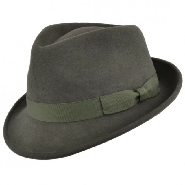 Fedora-Trilby-Hut aus 100 % Wolle, knautschbar, handgefertigt, Filz, mit Band, 11 Farben_voghion.com