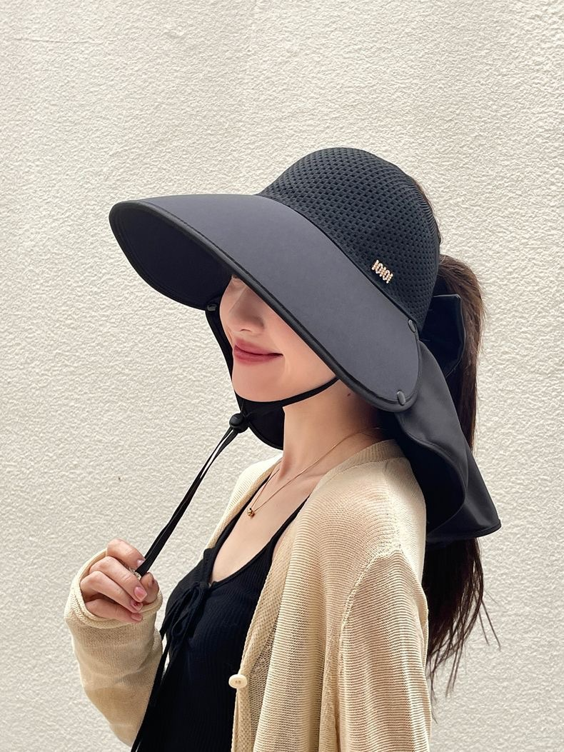 Cappello da sole scialle, cappello a cilindro vuoto da donna estivo resistente ai raggi UV, cappello da sole da ciclismo a tesa larga, bellissimo cappello da spiaggia alla moda da donna_voghion.com