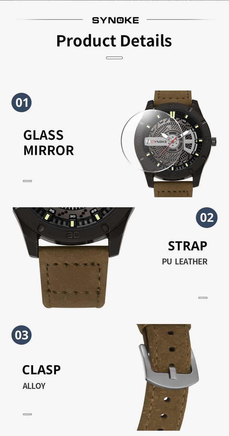 Men's Retro Fashion Quartz Watch With Leather Strap, Large Dial, Water Resistant, Casual & Sporty Style Retro Design Large Screen Trend_voghion.com