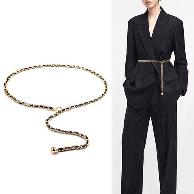 Corrente de cintura estilo Chanel de alta qualidade para mulheres, suéter para vestido, acessórios em formato de coração, cinto fino versátil e moderno para mulheres_voghion.com