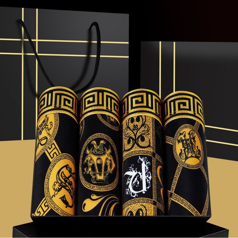 Herenondergoed Zwart en goud Luxe herenondergoed Modeprint Trend Boxershorts Comfortabele ademende boxershorts Persoonlijkheid_voghion.com