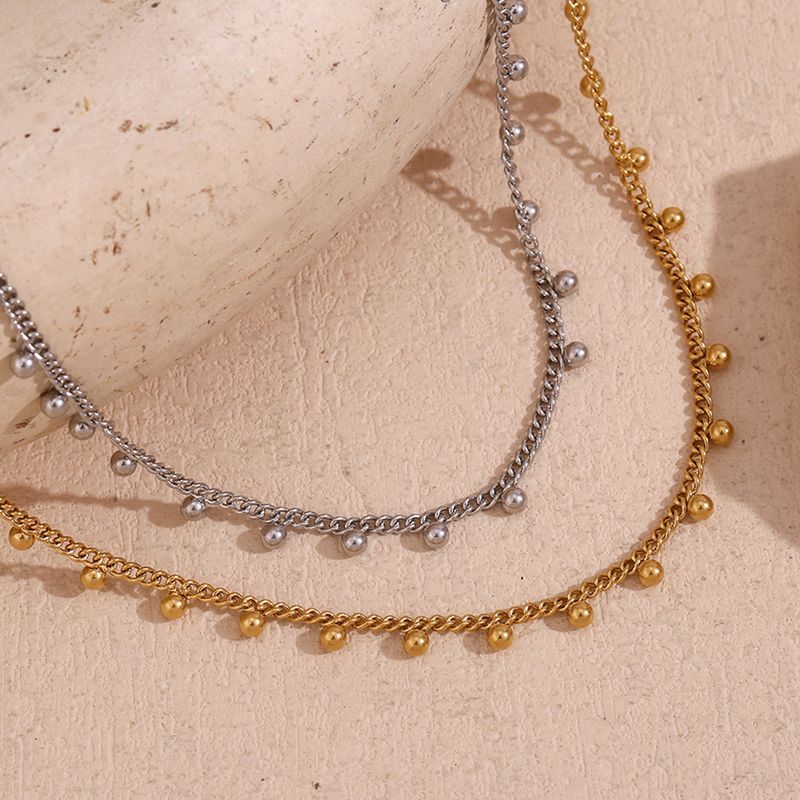 Minimalist Small Gold Ball Layered Stainless Steel Gold-Plated Bohemian Bead Tassel Necklace For Women_voghion.com