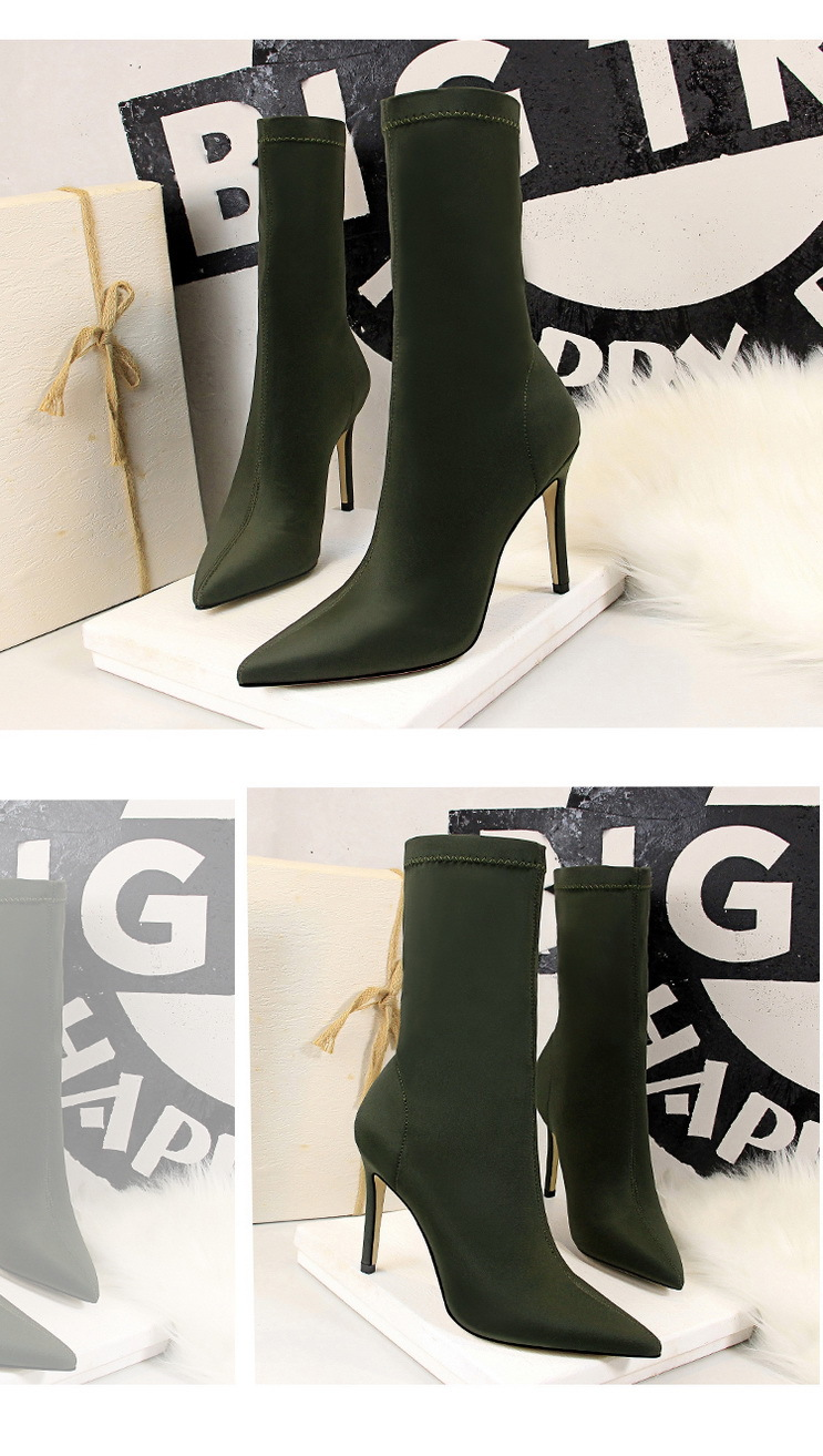 315-1 Einfache Damen-Stiefel mit dünnem, superhohem Absatz und sexy Nachtclub-Passform, schmaler, spitzer Leica-elastischer Kurzstiefel_voghion.com