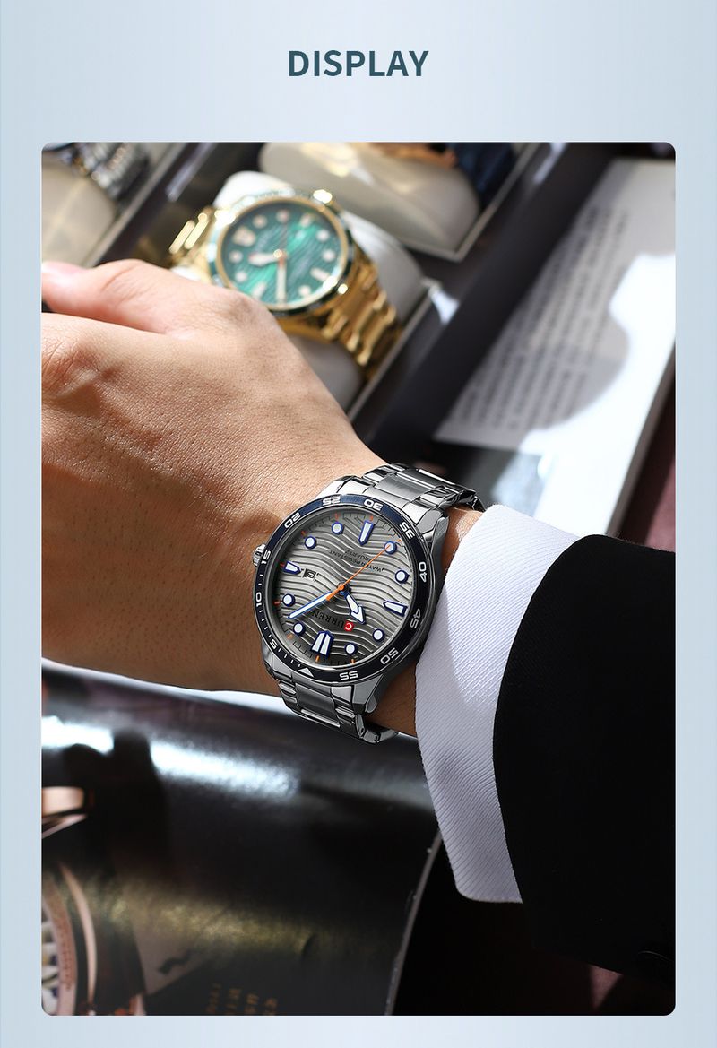 Lässige, wasserdichte Quarzuhr für Herren mit Datumsfunktion, rundem, großem Zifferblatt, Edelstahlarmband, Mineralglas, modische Armbanduhr für den Alltag_voghion.com