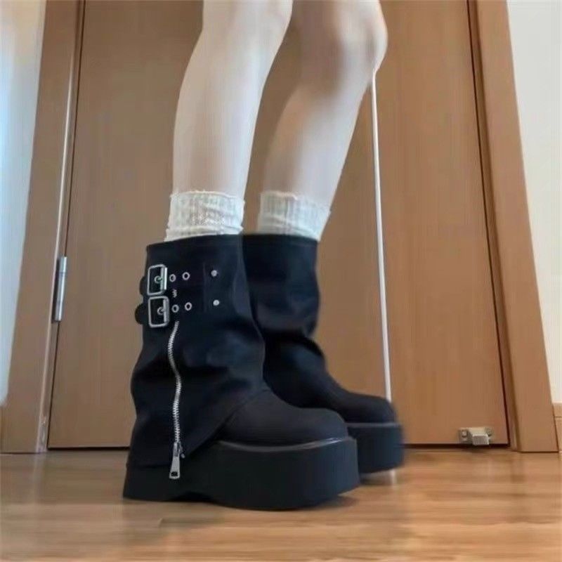 Mid-Calf Women 2025 Herbst Winter Neue modische vielseitige Höhe erhöhende Street Style Hose Tube Boots für eine größere_voghion.com