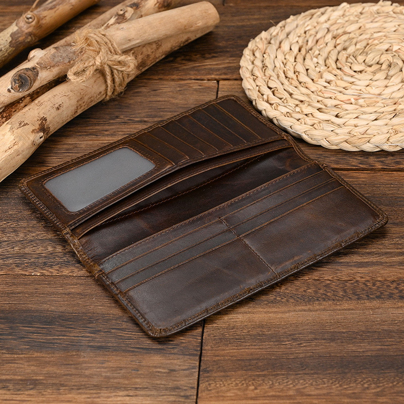 Miesten vintage-lohikäärme aitoa nahkalompakko Ruskea lehmännahkainen pitkä bifold Ketjulompakko puhelintaskulla muotipitkä_voghion.com