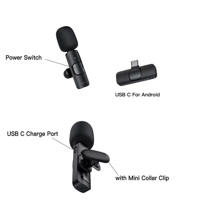 Tipo C Mini Wireless Lavalier da 1 a 2 con riduzione del rumore con microfono a clip per registrazione video Vlog Android_voghion.com