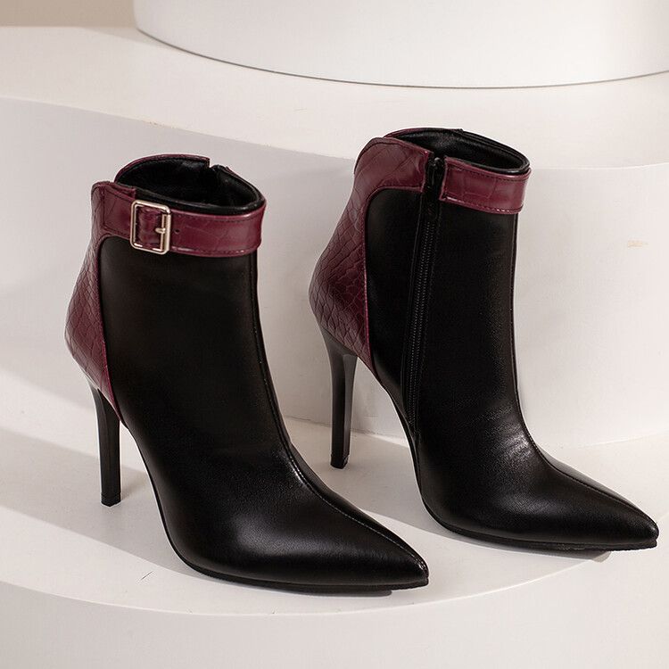 2022 European and American style pointed thin heel fashion women's boots leopard print short boots foreign trade large size color matching short boots_voghion.com