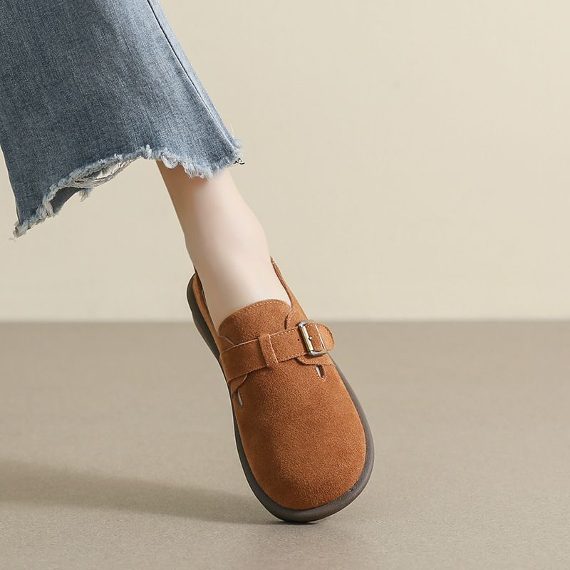Frosted Cowhide Soft Sole Birkenstocks Women's Round Head Single Shoes One Pedal Birkenstocks Women's Flat Bottom_voghion.com