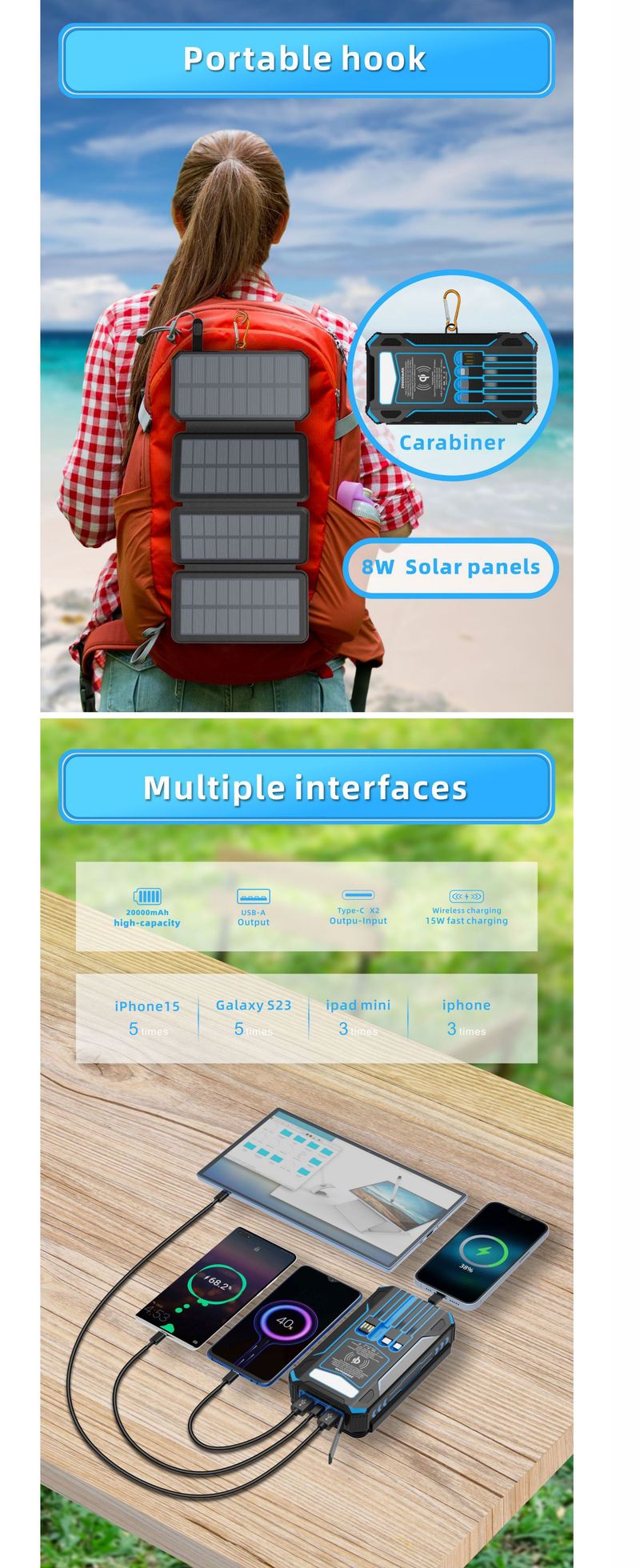 Banco de energía solar de 30 000 mAh, plegable, portátil, para exteriores, de gran capacidad_voghion.com