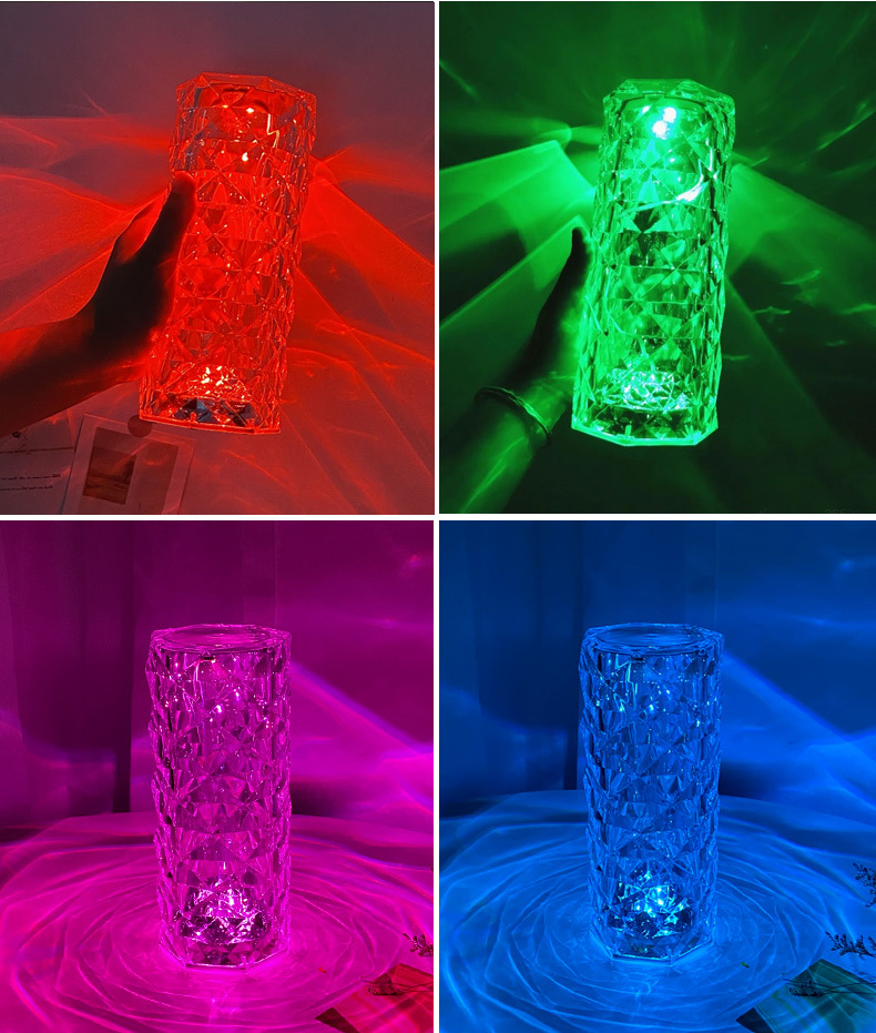 Rose Crystal Table Lamp - USB Rechargeable Wireless LED Lamp With 7 Color Changing Modes, Perfect For Hotel, Restaurant & Home Decor_voghion.com