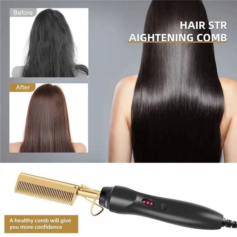 Elektrische Haarglättungsbürste aus Kupfer – 2-in-1-Styling-Tool für glattes und welliges Haar zu Hause (schnelles Aufheizen und Anti-Frizz)_voghion.com