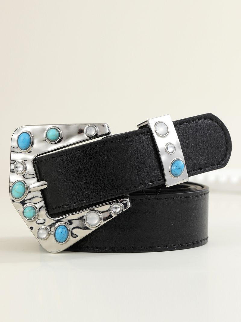 Neuer europäischer und amerikanischer Gürtel für Damen, cooler, vielseitiger Jeansgürtel im Instagram-Stil mit eingelegten blauen Edelsteinen im Vintage-Stil_voghion.com