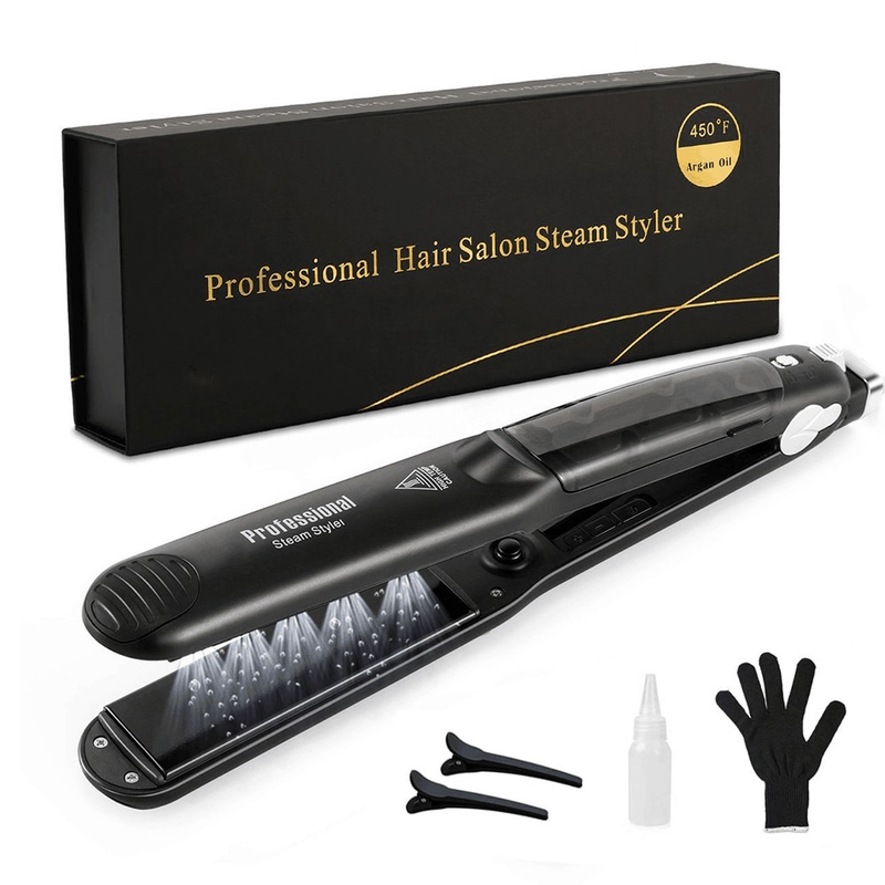 Piastra per capelli a vapore Piastra professionale a vapore in ceramica 450 ℉ Strumenti per la cura dei capelli con trattamento con olio di argan a calore rapido_voghion.com
