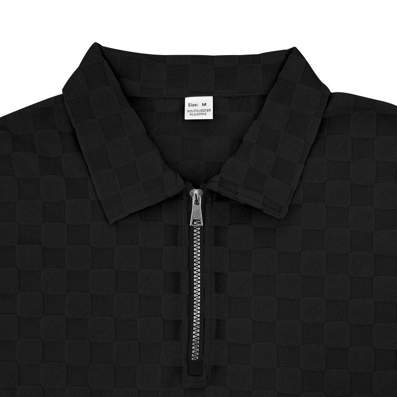 2025 Sommer Herren Loose Casual Einfaches kariertes Poloshirt mit Reißverschluss und kurzen Ärmeln_voghion.com