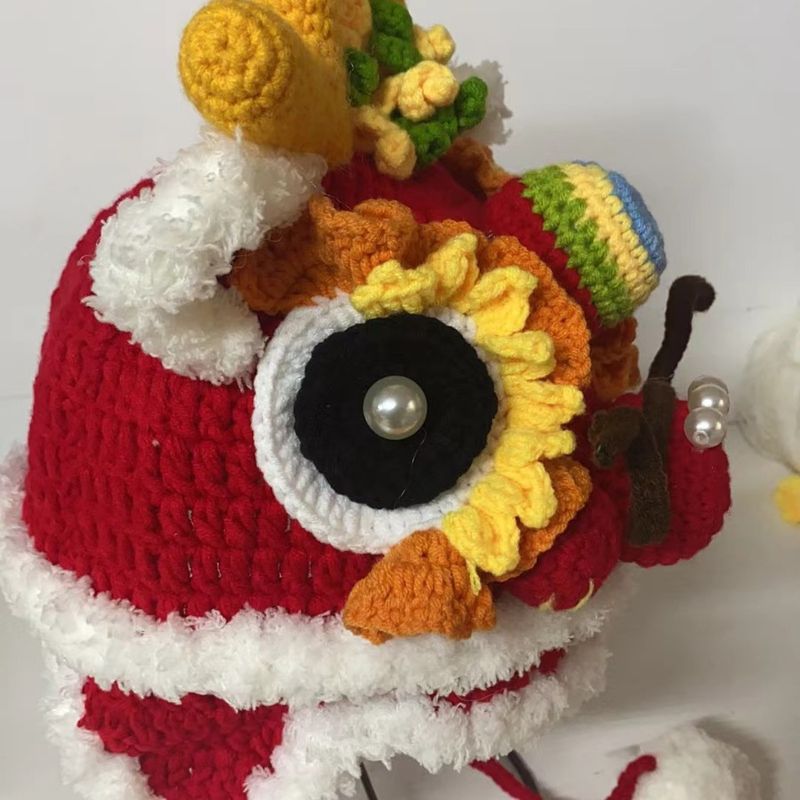 Handgehäkelte warme Glücksdrachen-Kopfbedeckung, gestrickte Neujahrs-Babymütze_voghion.com