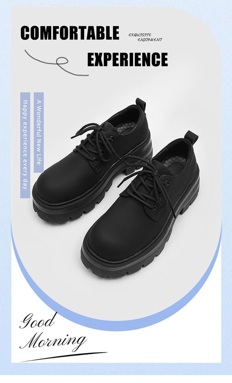 Thick Bottom Increased 7cm Derby Matte High-Grade Men's Casual Black Big Head British Style Small Leather Shoes_voghion.com
