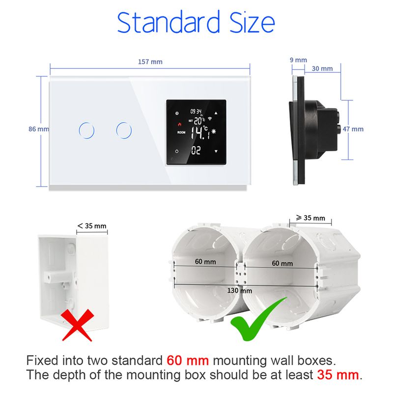 WIFI Termostat LCD Dokunmatik Ekran Işık Anahtarı, Termostatlı Duvar Prizi Su/Elektrik veya Isıtma Akıllı Ev_voghion.com