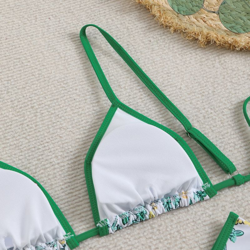 bikini Woman With Floral Split Neck Strap_voghion.com