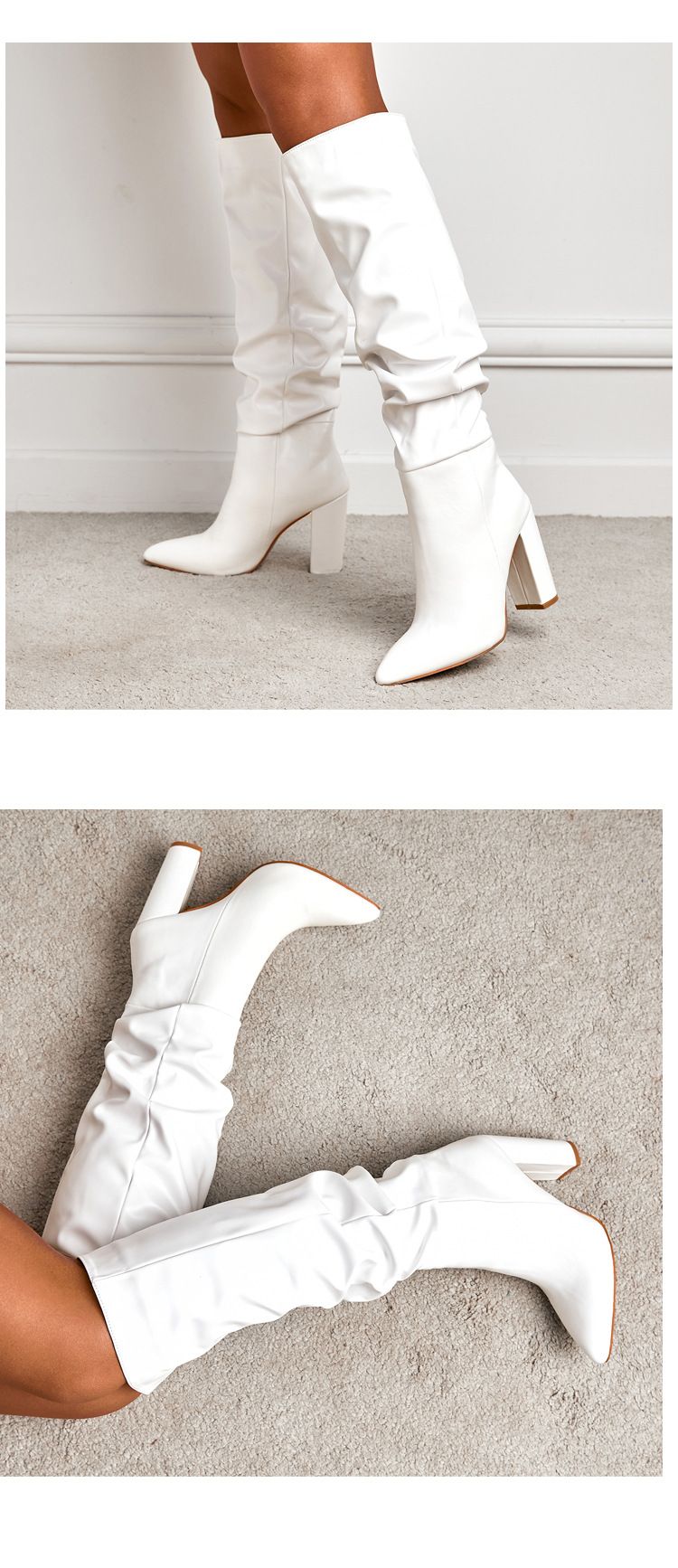 Pointy boots with chunky heels over the knee for winter_voghion.com