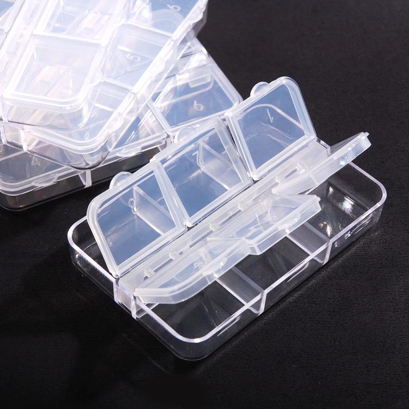 Art Tools 6-Grid Long Transparent Plastic Organizer Double Row Detachable Decorations Nail Drill Medicine Storage Box_voghion.com