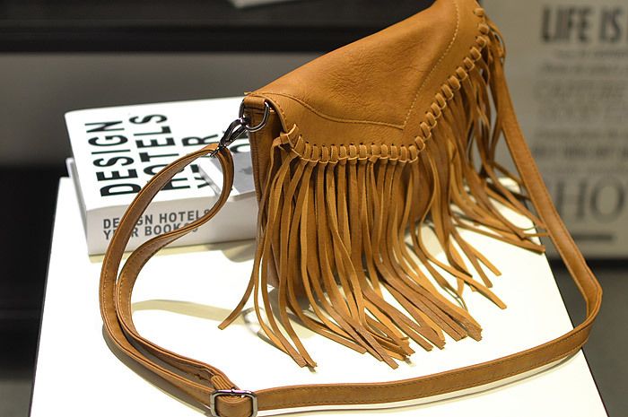 Casual Messenger Solid Color Satchel for Women Pu Leather Tassel Shoulder Bag Single Belt Flaps Crossbody Bags_voghion.com