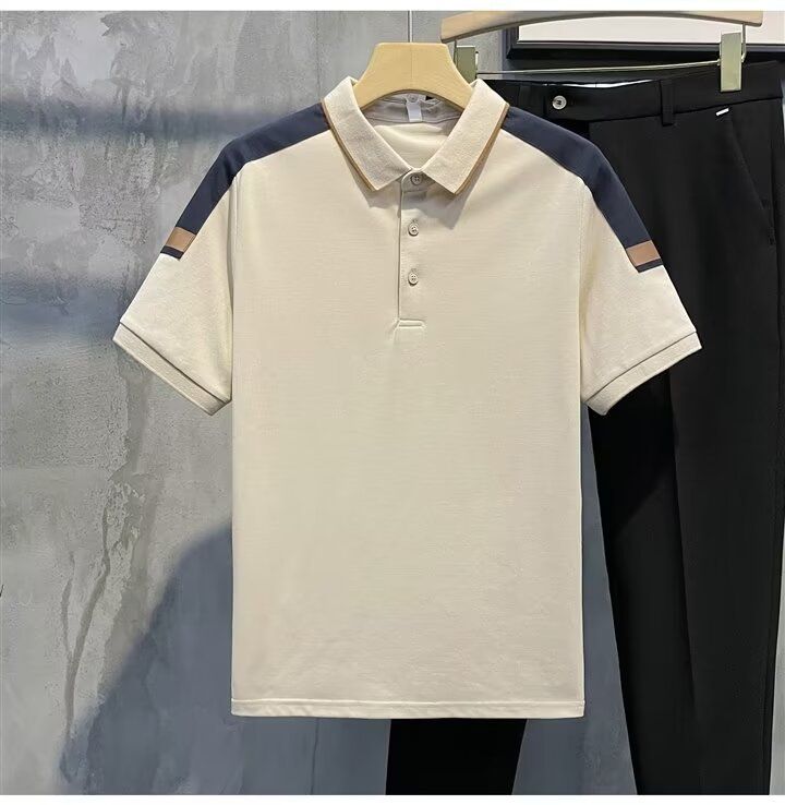 Men’s Summer Polo Shirt – Relaxed Fit, Striped & Embroidered, Lightweight & Breathable (M-5XL, Black/White/Khaki/Green)_voghion.com