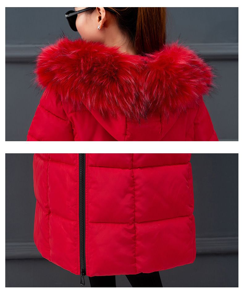 Women's Clothing Plus Size Knee-Length Puffer Coat With Detachable Faux Fur Hood, Warm Winter Jacket For Casual & Commute (Blue/Red/Gray/Black)_voghion.com