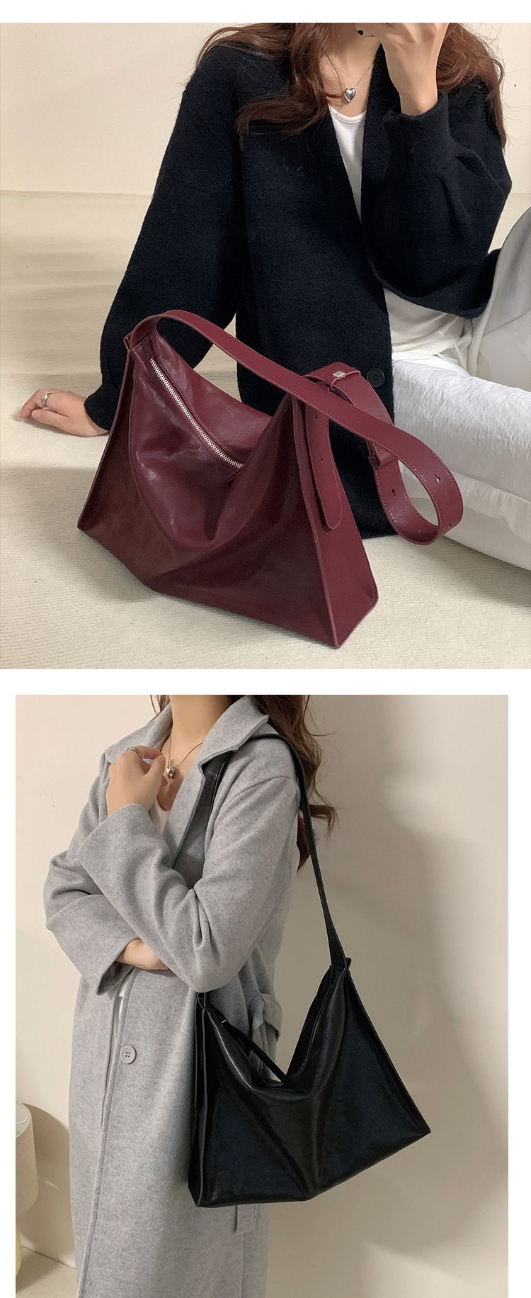 Borsa a tracolla in vera pelle 2024 nuova Hobo in pelle di mucca da donna, stile estremamente semplice, borsa a tracolla capiente, borsa grande per donna_voghion.com