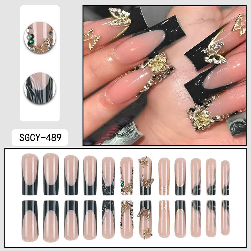 Elegante French Aurora Cat Eye Press-On-Nägel mit Strasssteinen – lange, glamouröse und wiederverwendbare Kunstnägel für Frauen_voghion.com
