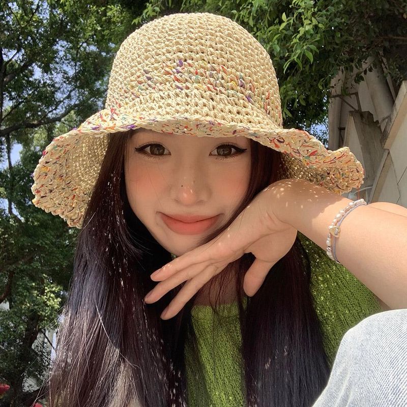 Hot Sale Summer Straw Sun Hats for Women Showing Face Small Bucket Hat Large Brim Sunshade and Sunscreen Seaside Beach Cap Y4A5_voghion.com