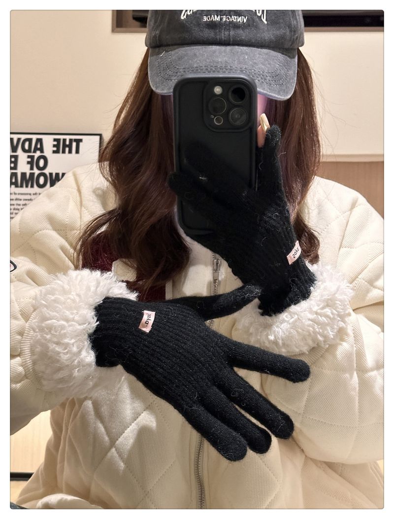 2024. gada jaunā korejiešu versija, plīša malas cimdi sievietēm ziemā, sabiezināti, silti vilnas adīti pirkstu cimdi, skārienekrāns_voghion.com