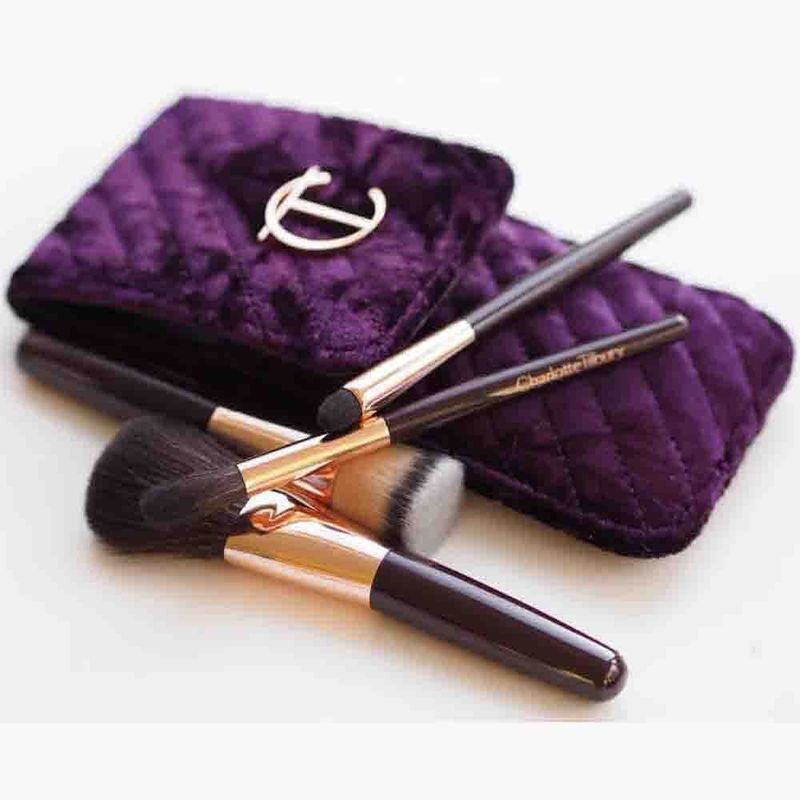 CT 4-teiliges Make-up-Pinselset in Reisegröße + lila Samtbeutel AU_voghion.com