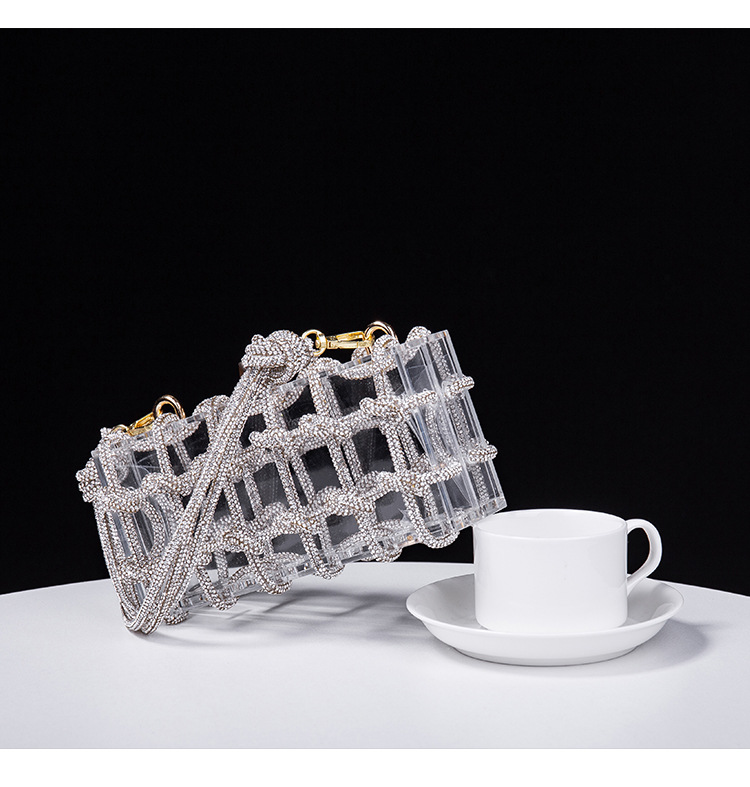 Original Design Diamond Clear Acryl Box Damen Bankett handgewebte Unterarm-Clutch mit Strasssteinen_voghion.com