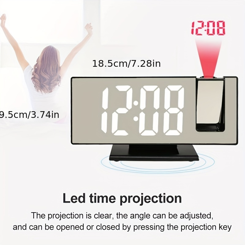 1 kom, LED sat s ogledalom, veliki 3D projekcijski budilnik s ogledalom, prikazom temperature i automatskim podešavanjem svjetline - idealan za spavaću sobu i korištenje uz krevet_voghion.com